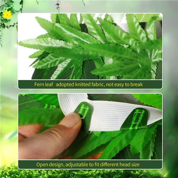 Hawaiian Leaf Hula Skirt and Leis Set Include Tropical Fern Leaf Headband - Picture 3 of 7